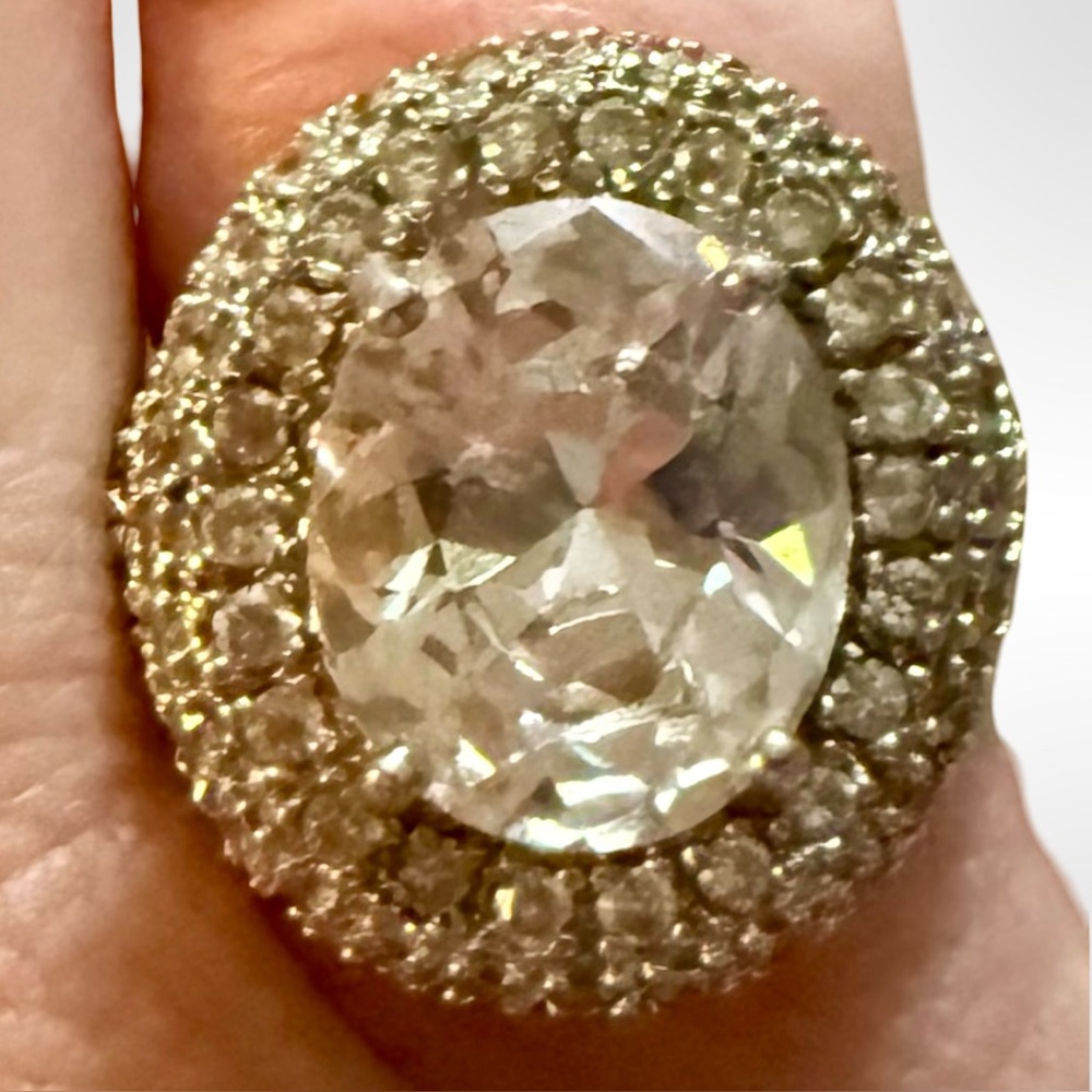 Ross Simons Sterling Silver Large Oval Cut Halo Ring Size 6